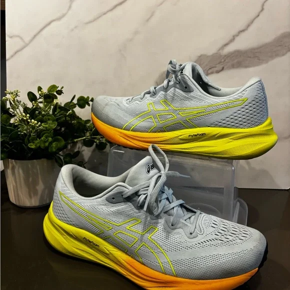 Asics Gray and Yellow Athletic Shoes - Picture 3 of 12